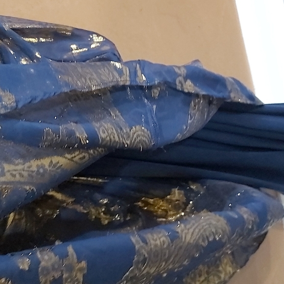 LESLIE FAY Women's Blue With Gold Metallic Maxi Dress Size 10 - Picture 7 of 9